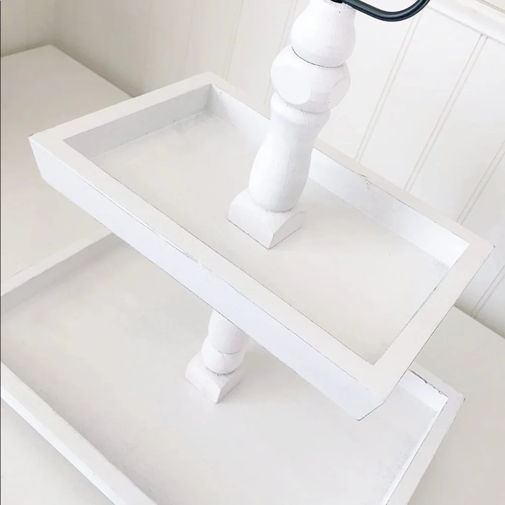 Distressed White Foundations Decor Tiered Tray Rectangle
